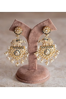 Gold Plated Moissanite Polki & Zirconia Dangler Earrings In Sterling Silver
