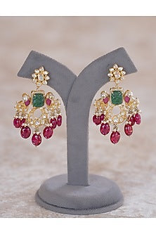 Gold Plated Moissanite Polki & Zirconia Dangler Earrings In Sterling Silver