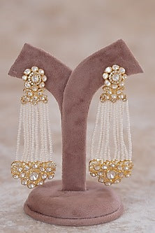 Gold Plated Moissanite Polki & Zirconia Dangler Earrings In Sterling Silver