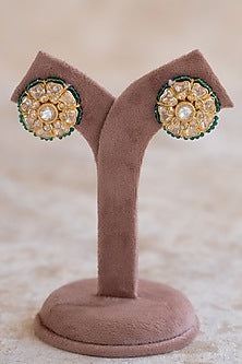 Gold Plated Moissanite Polki & Zirconia Stud Earrings In Sterling Silver