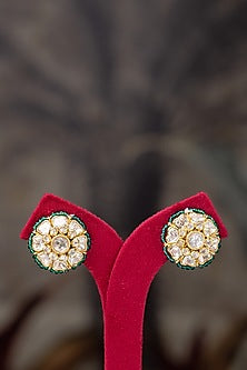 Gold Plated Moissanite Polki & Zirconia Stud Earrings In Sterling Silver