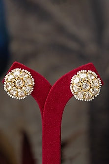 Gold Plated Moissanite Polki & Zirconia Stud Earrings In Sterling Silver