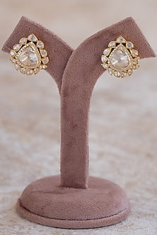 Gold Plated Moissanite Polki & Zirconia Stud Earrings In Sterling Silver