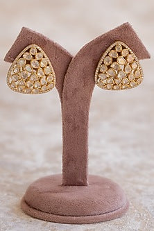 Gold Plated Moissanite Polki & Zirconia Stud Earrings In Sterling Silver