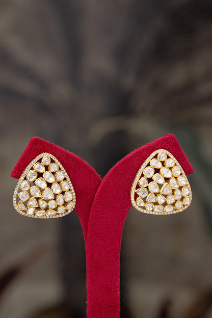 Gold Plated Moissanite Polki & Zirconia Stud Earrings In Sterling Silver