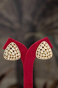 Gold Plated Moissanite Polki & Zirconia Stud Earrings In Sterling Silver