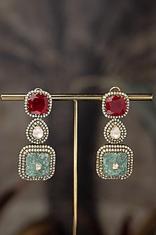 Gold Plated Moissanite Polki & Zirconia Dangler Earrings In Sterling Silver