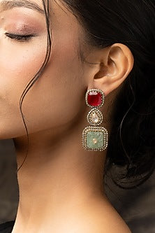 Gold Plated Moissanite Polki & Zirconia Dangler Earrings In Sterling Silver