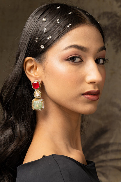 Gold Plated Moissanite Polki & Zirconia Dangler Earrings In Sterling Silver