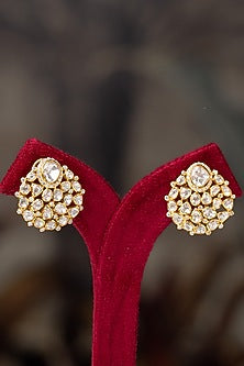 Gold Plated Moissanite Polki & Zirconia Stud Earrings In Sterling Silver