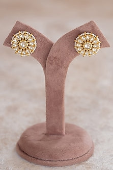 Gold Plated Moissanite Polki & Zirconia Stud Earrings In Sterling Silver