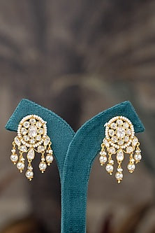 Gold Plated Moissanite Polki & Zirconia Stud Earrings In Sterling Silver