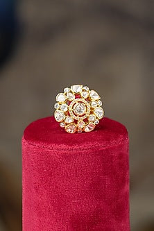 Gold Plated Moissanite Polki & Zirconia Diamond Ring In Sterling Silver