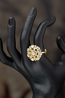 Gold Plated Moissanite Polki & Zirconia Diamond Ring In Sterling Silver