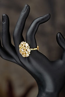 Gold Plated Moissanite Polki & Zirconia Diamond Ring In Sterling Silver