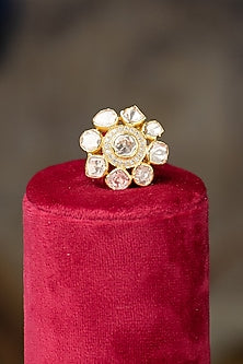 Gold Plated Moissanite Polki & Zirconia Diamond Ring In Sterling Silver