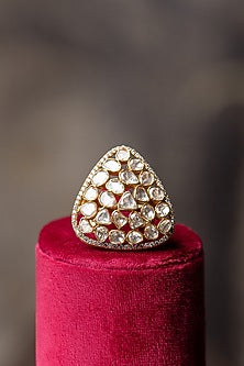 Gold Plated Moissanite Polki & Zirconia Ring In Sterling Silver