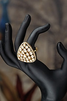 Gold Plated Moissanite Polki & Zirconia Ring In Sterling Silver
