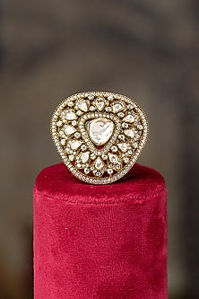 Gold Plated Moissanite Polki & Zirconia Ring In Sterling Silver