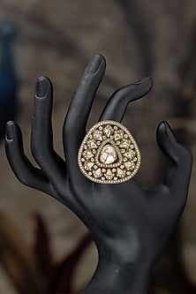 Gold Plated Moissanite Polki & Zirconia Ring In Sterling Silver