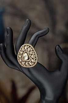 Gold Plated Moissanite Polki & Zirconia Ring In Sterling Silver