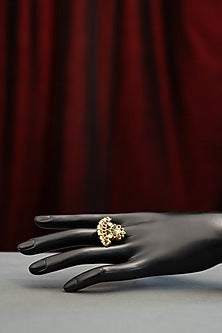 Gold Plated Green & Pink Stone Ring In Sterling Silver