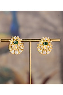 Gold Finish White Stone Stud Earrings In Sterling Silver