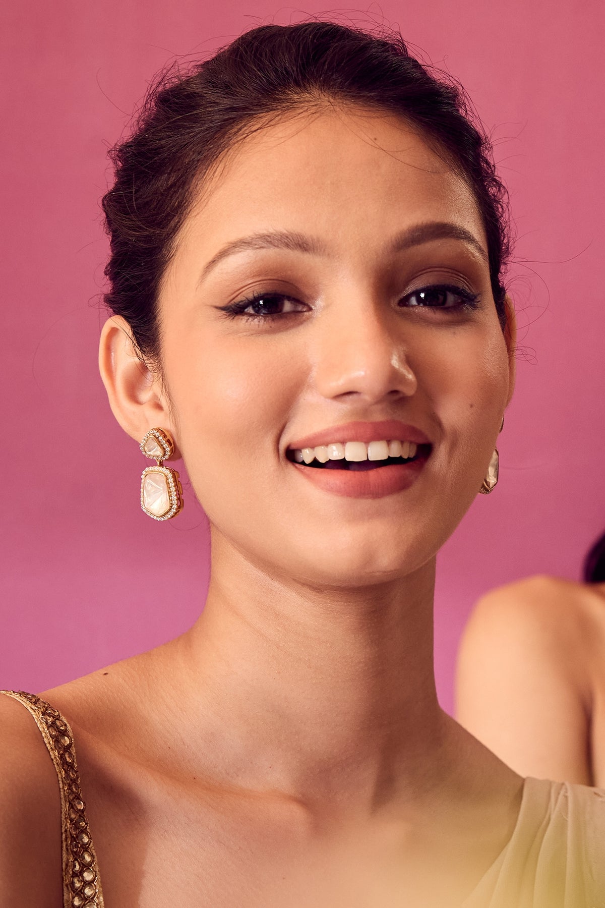 Gold Plated Kundan Polki Dangler Earrings In Sterling Silver