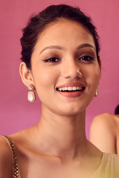 Gold Plated Kundan Polki Dangler Earrings In Sterling Silver