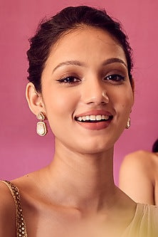 Gold Plated Kundan Polki Dangler Earrings In Sterling Silver
