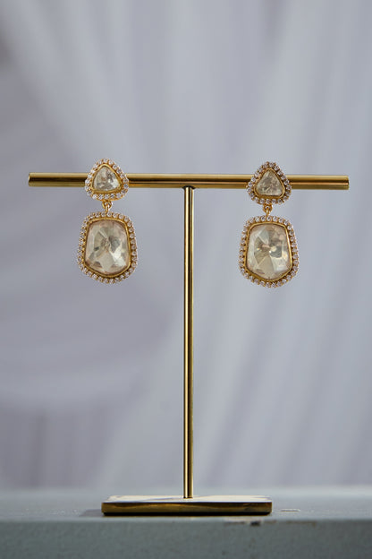 Gold Plated Kundan Polki Dangler Earrings In Sterling Silver