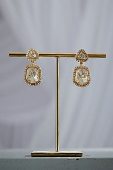 Gold Plated Kundan Polki Dangler Earrings In Sterling Silver