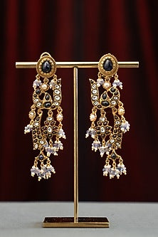 Gold Plated Moissanite Polki & Semi-Precious Stone Dangler Earrings In Sterling Silver