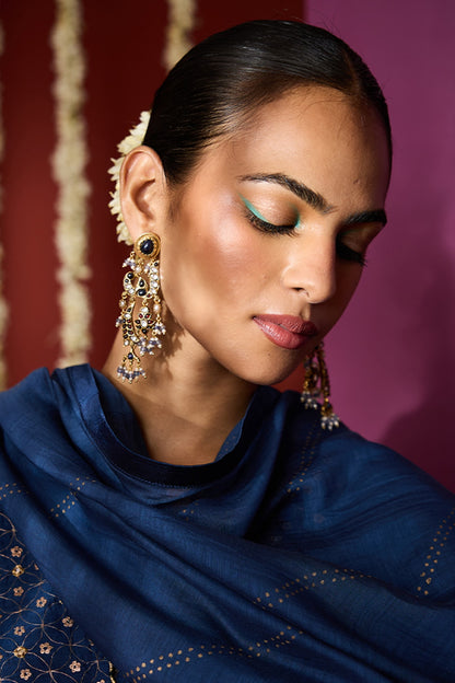 Gold Plated Moissanite Polki & Semi-Precious Stone Dangler Earrings In Sterling Silver