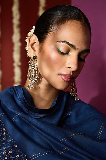 Gold Plated Moissanite Polki & Semi-Precious Stone Dangler Earrings In Sterling Silver