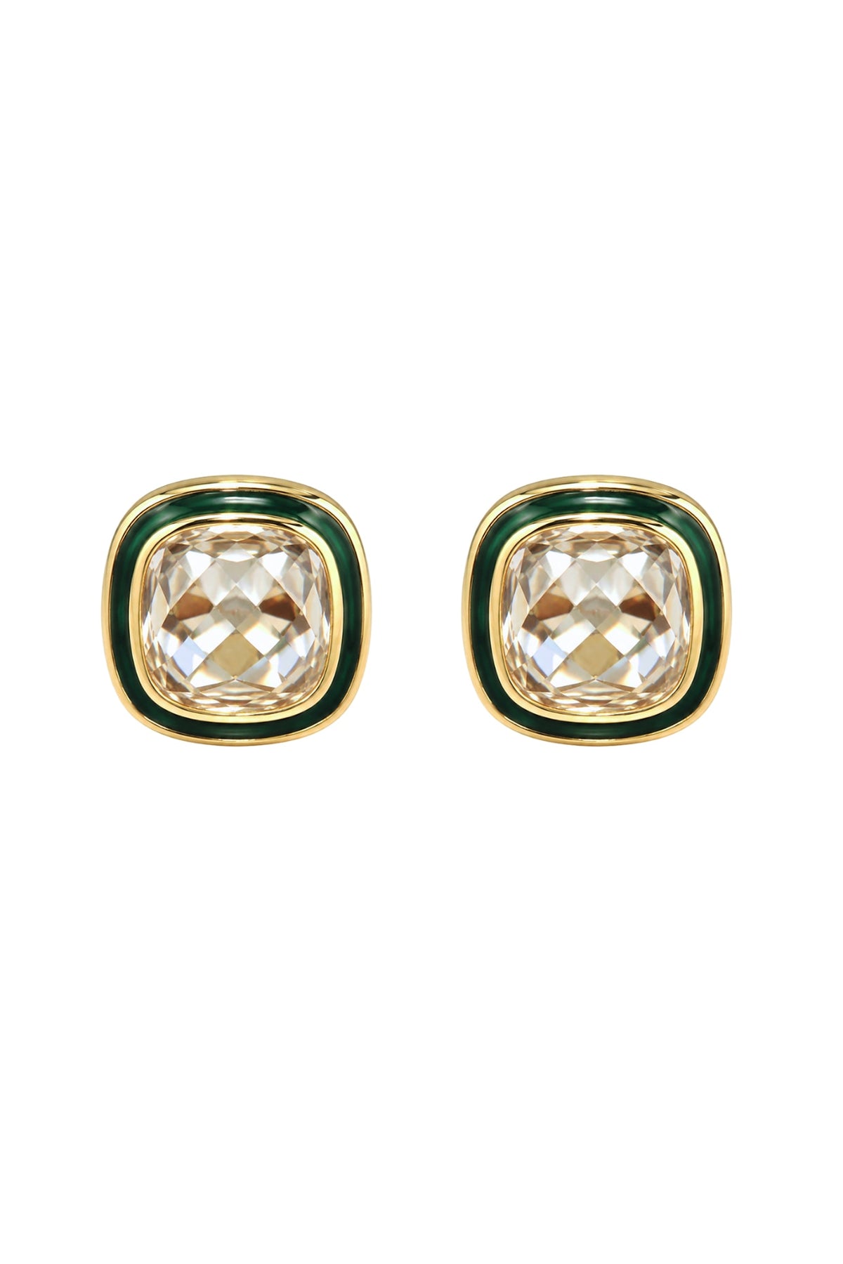 Gold Plated Navratna Semi-Precious Stone Floral Stud Earrings In Sterling Silver
