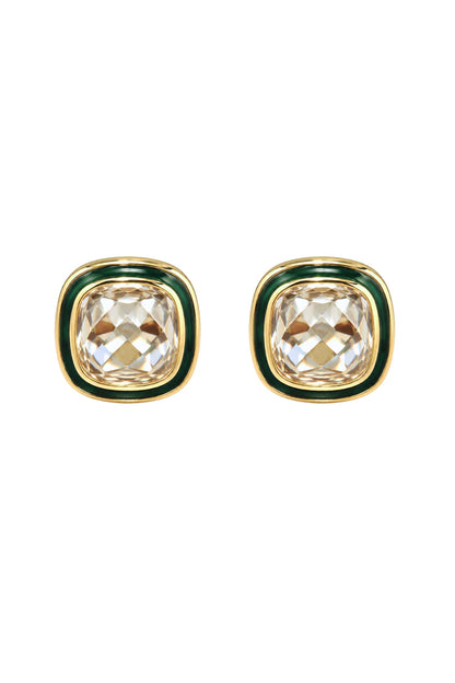 Gold Plated Navratna Semi-Precious Stone Floral Stud Earrings In Sterling Silver