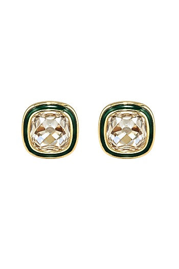Gold Plated Navratna Semi-Precious Stone Floral Stud Earrings In Sterling Silver