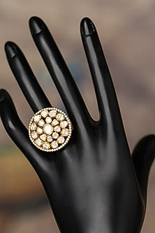 Gold Plated Kundan Polki Ring In Sterling Silver