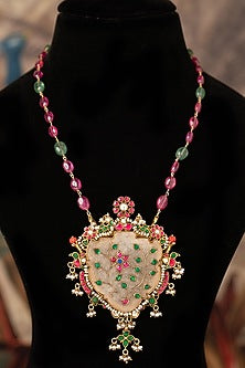 Gold Plated Kundan Polki Necklace In Sterling Silver