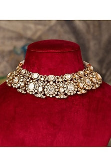 Gold Plated Kundan Polki Necklace In Sterling Silver