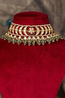 Gold Plated Kundan Polki Necklace In Sterling Silver