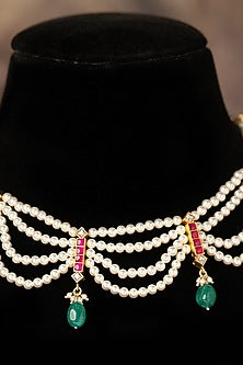 Gold Plated Green Kundan Polki Necklace In Sterling Silver