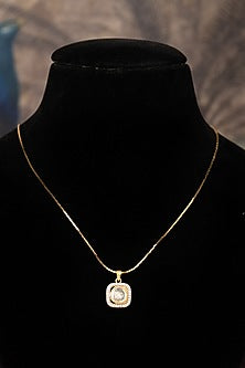 Gold Plated White Kundan Polki Pendant Necklace In Sterling Silver