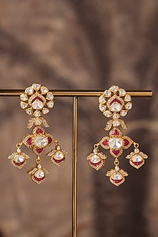 Gold Plated White Kundan Polki Dangler Earrings In Sterling Silver