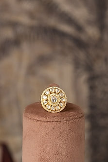 Gold Plated White Kundan Polki Ring In Sterling Silver
