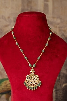 Gold Plated White Kundan Polki Long Necklace In Sterling Silver