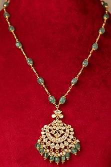Gold Plated White Kundan Polki Long Necklace In Sterling Silver