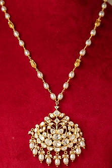 Gold Plated White Kundan Polki Long Necklace In Sterling Silver