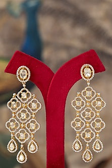 Gold Plated Kundan Polki Dangler Earrings In Sterling Silver